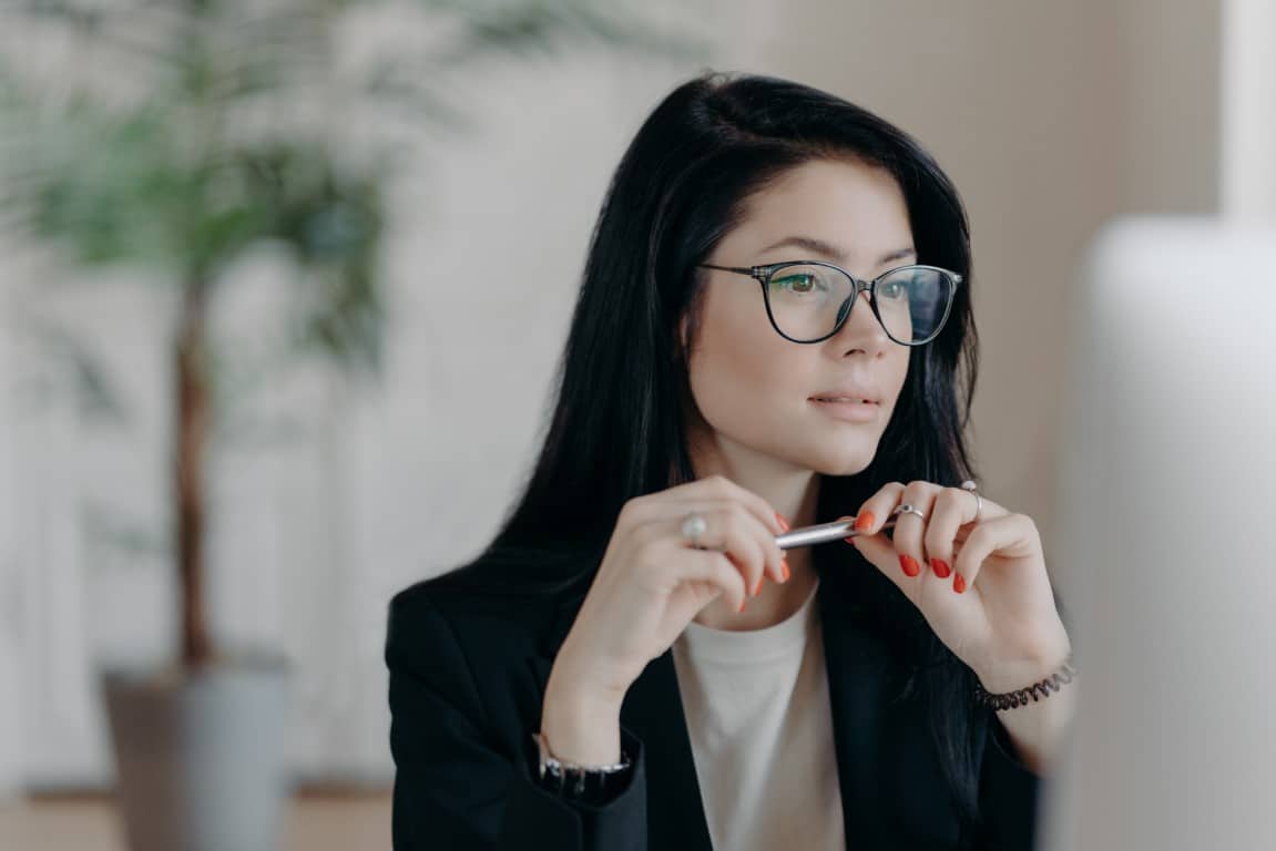 A woman working at a computer