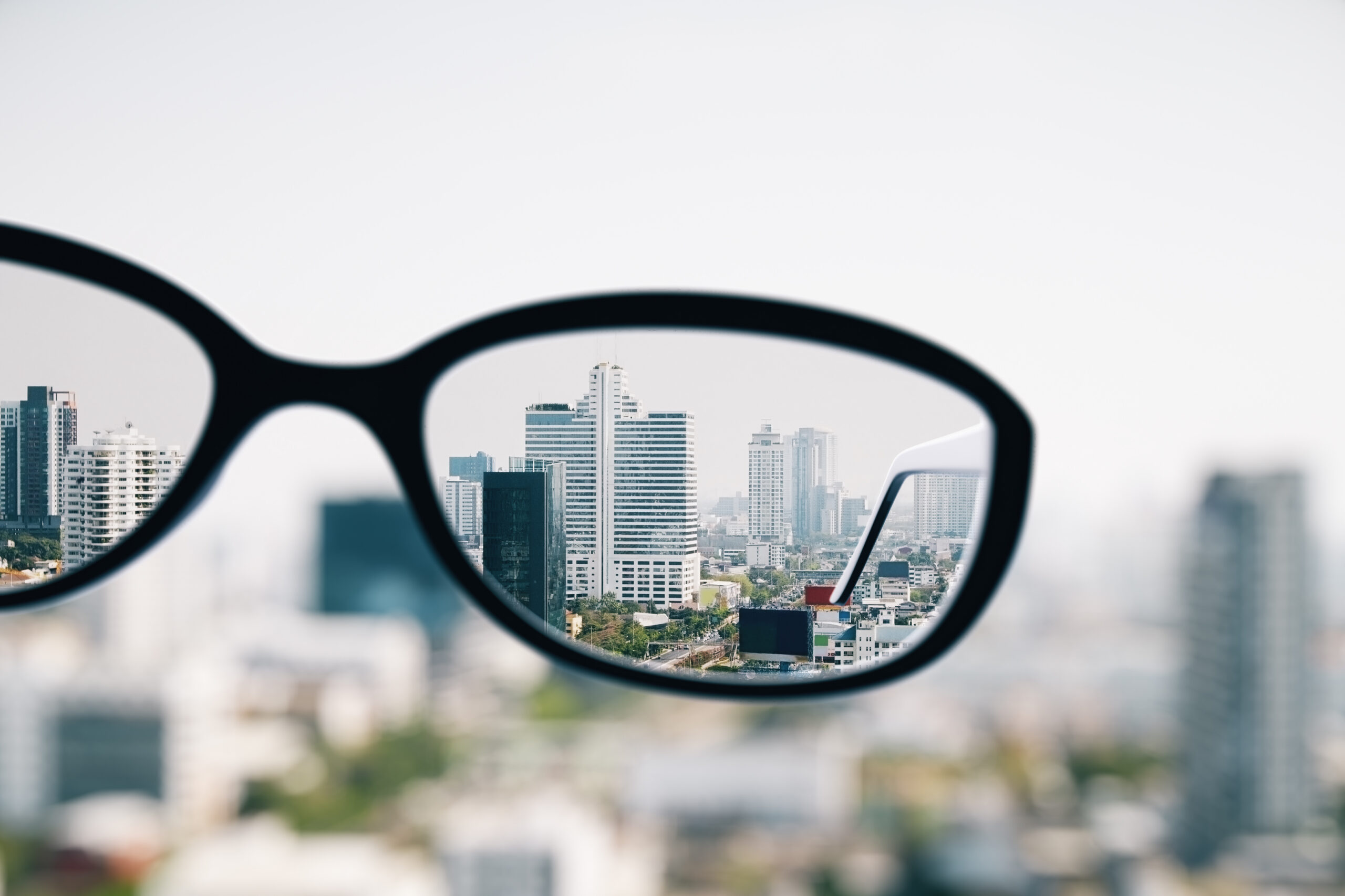 City view seen through prescription glasses